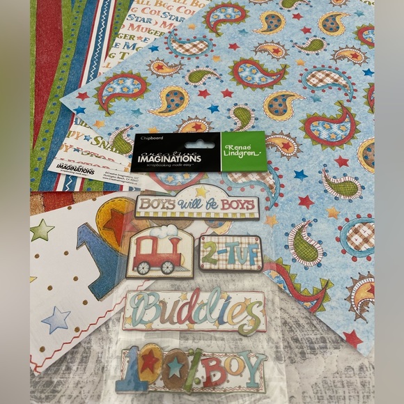 ⭐️ CREATIVE IMAGINATIONS “BOYS WILL BE BOYS” CHIPBOARD & SCRAPBOOK PAPER BUNDLE. - Picture 4 of 11
